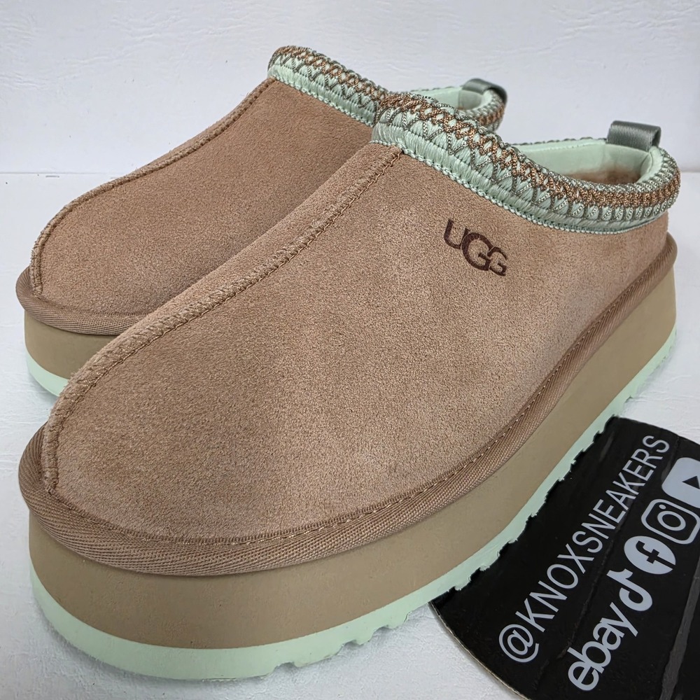 UGG Tazz II Sand Mint Green Brown Platform Lined Slipper Women's Size 9